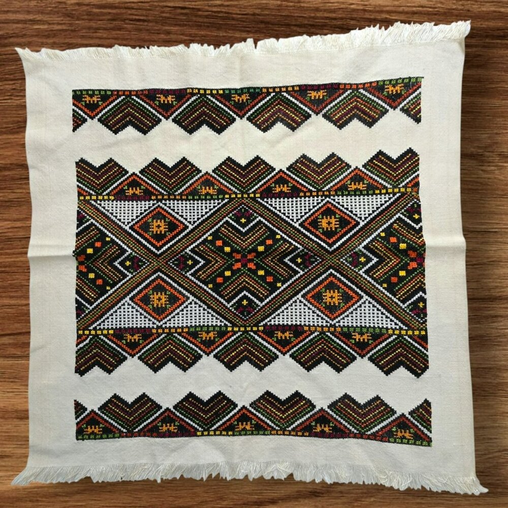 Handwoven Ukrainian Rushnyk Tapestry Embroidered Cotton Wedding Geometric Fringe